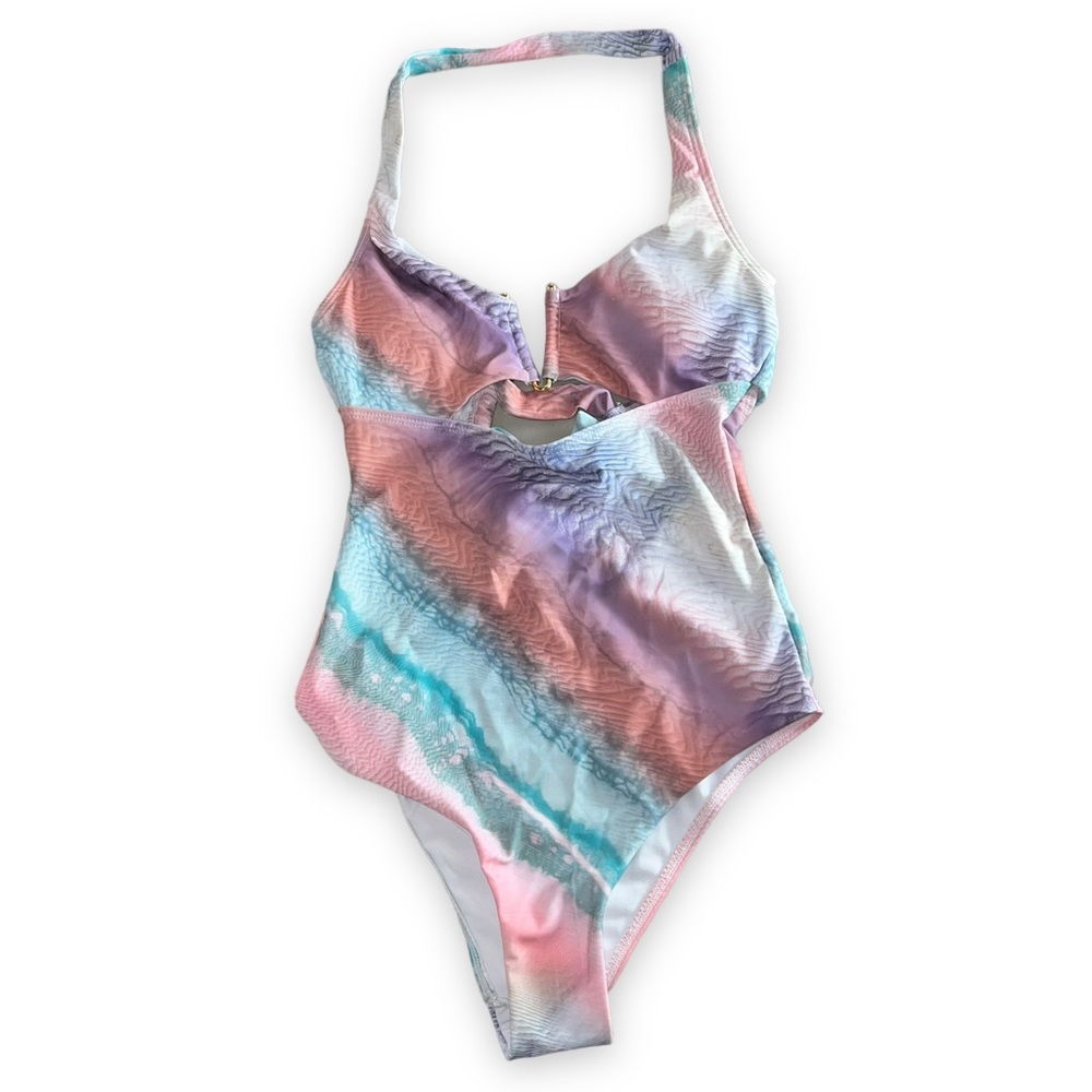 NEW Quint Soul Neutral Sea Print Halter One Piece Boho Swimsuit Women’s Size XS